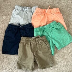 5 pairs boys 3T Cat and Jack shorts. Navy, gray, green, khaki, and orange.